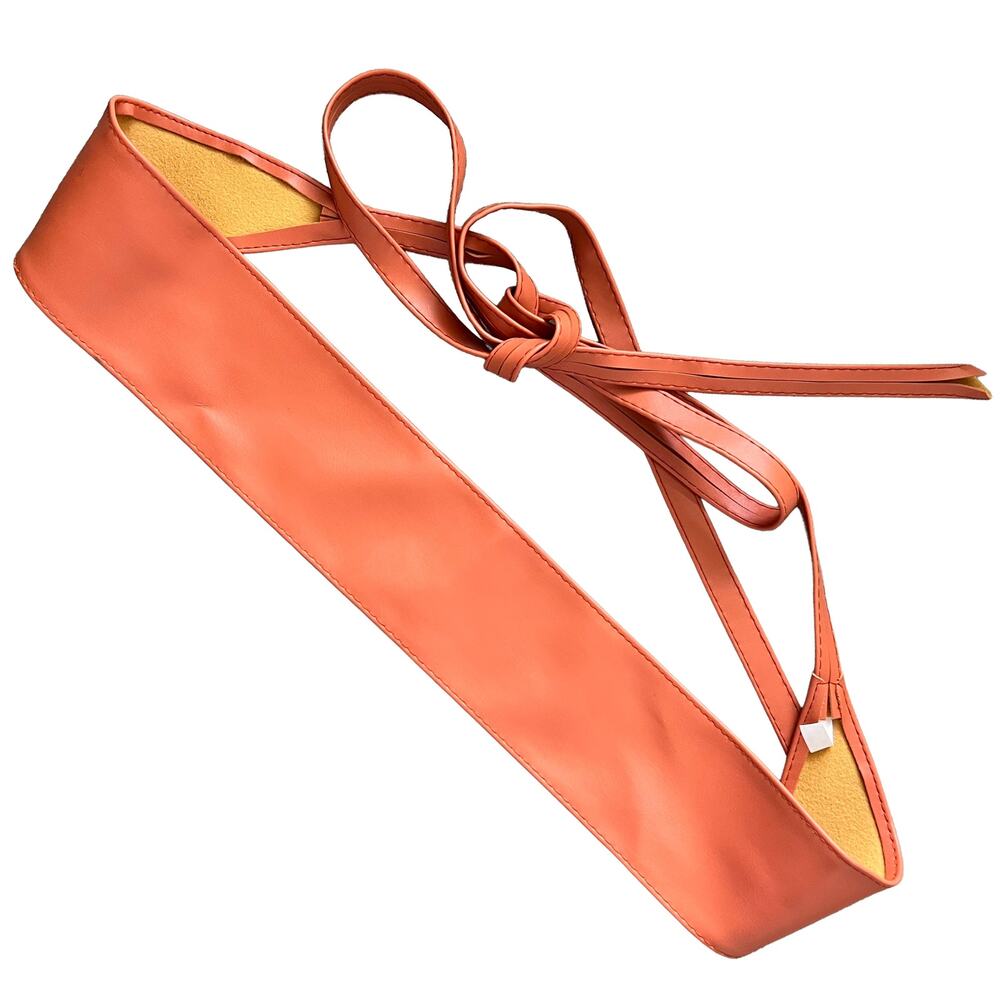 Vintage-Style Orange Faux Leather Obi Belt Tie Wrap Waist Cinch Corset OS